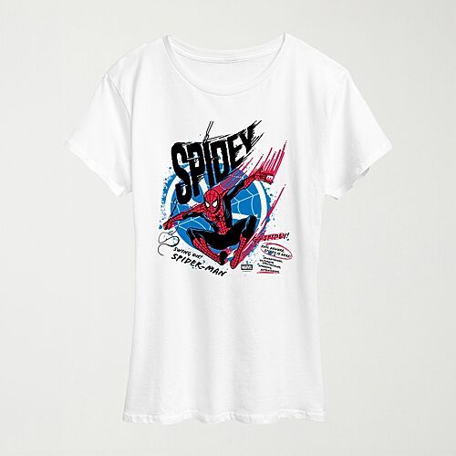 Spidey Speed Womens Crew Neck Short Sleeve Classic Fit Spiderman Graphic T-Shirt, Large, White