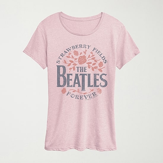 Strawberry Fields Womens Crew Neck Short Sleeve Classic Fit The Beatles Graphic T-Shirt