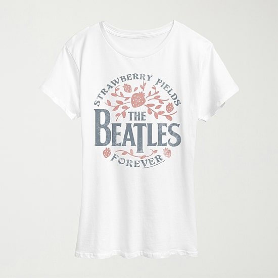 Strawberry Fields Womens Crew Neck Short Sleeve Classic Fit The Beatles Graphic T-Shirt