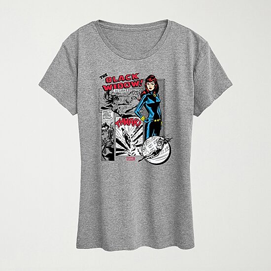 Black Widow Panels Womens Crew Neck Short Sleeve Classic Fit Marvel Graphic T-Shirt