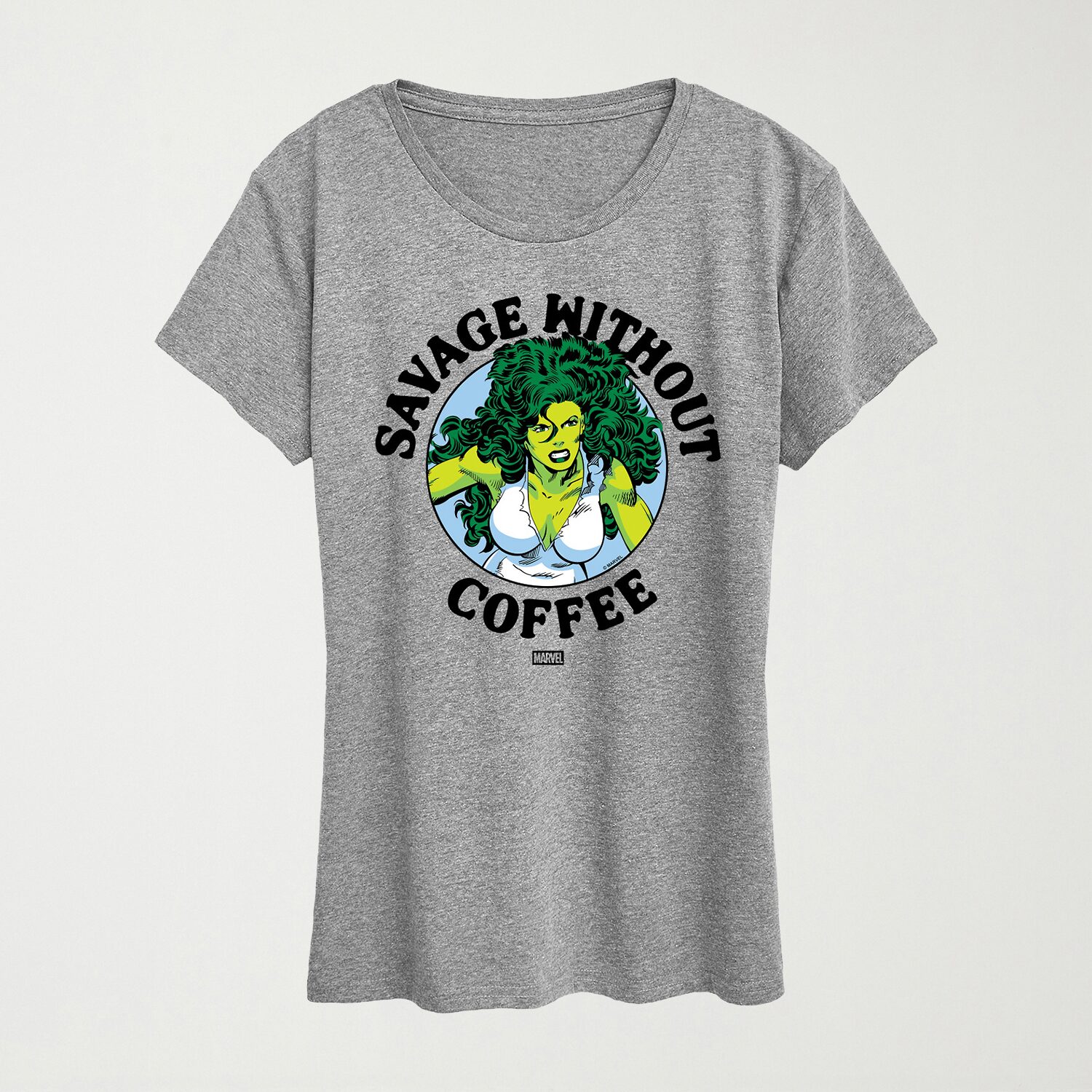 Savage Without Coffee Womens Crew Neck Short Sleeve Classic Fit Marvel Graphic T-Shirt