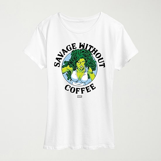Savage Without Coffee Womens Crew Neck Short Sleeve Classic Fit Marvel Graphic T-Shirt
