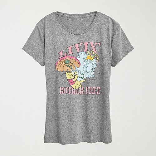 Livin Bother Free Womens Crew Neck Short Sleeve Classic Fit Winnie The Pooh Graphic T-Shirt, X-large, Gray