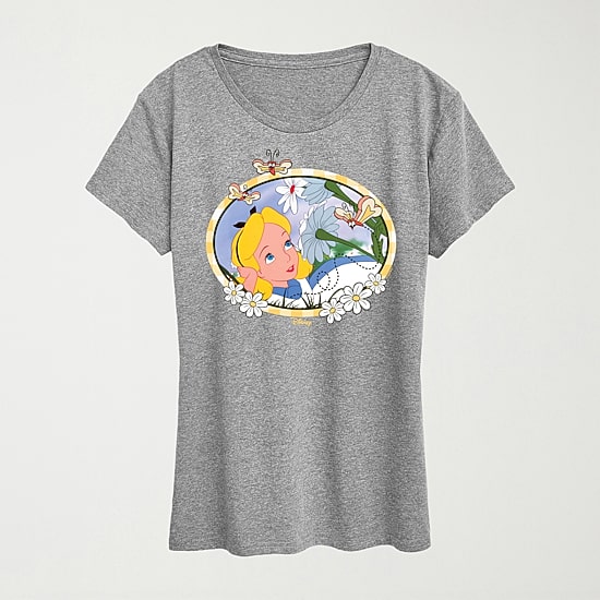 Alice Daisies Womens Crew Neck Short Sleeve Classic Fit Alice in Wonderland Graphic T-Shirt