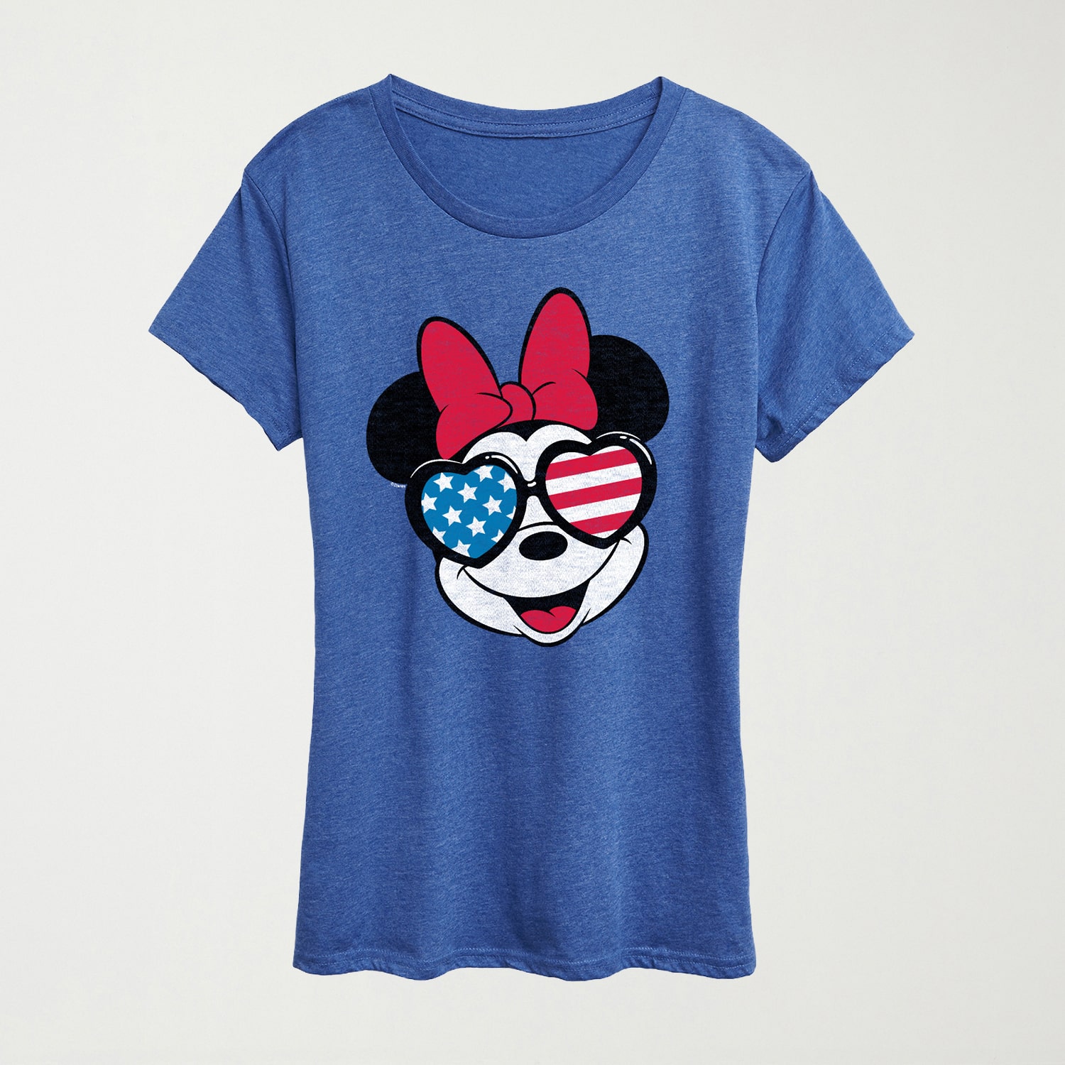 Minnie Flag Glasses Womens Crew Neck Short Sleeve Classic Fit Mouse Graphic T-Shirt