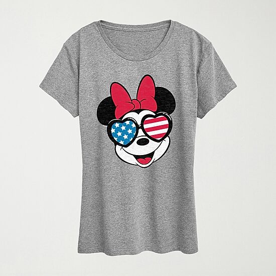 Minnie Flag Glasses Womens Crew Neck Short Sleeve Classic Fit Minnie Mouse Graphic T-Shirt