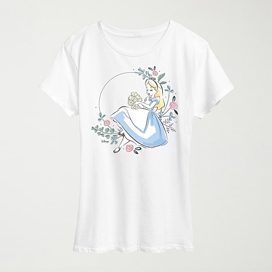 Circle Of Flowers Womens Crew Neck Short Sleeve Classic Fit Alice in Wonderland Graphic T-Shirt
