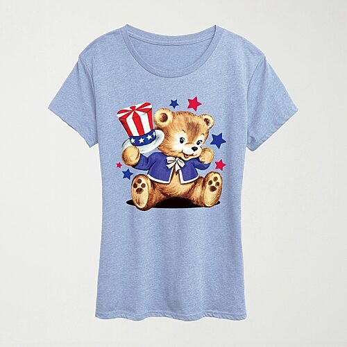 Patriotic Bear Womens Crew Neck Short Sleeve Classic Fit Graphic T-Shirt, Small, Blue