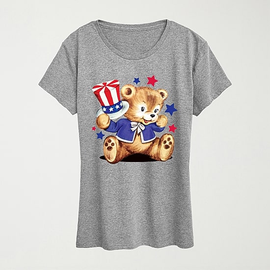 Patriotic Bear Womens Crew Neck Short Sleeve Classic Fit Graphic T-Shirt