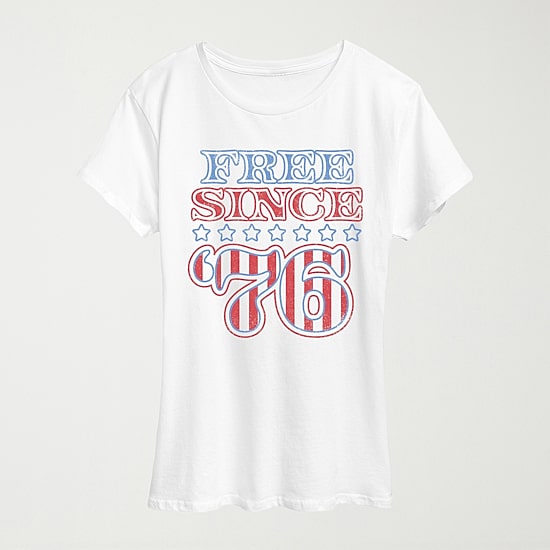 Free Since 76 Womens Crew Neck Short Sleeve Classic Fit Graphic T-Shirt