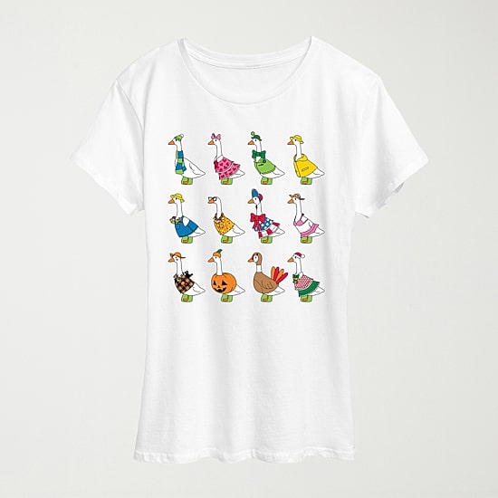 Seasonal Geese Womens Crew Neck Short Sleeve Classic Fit Graphic T-Shirt
