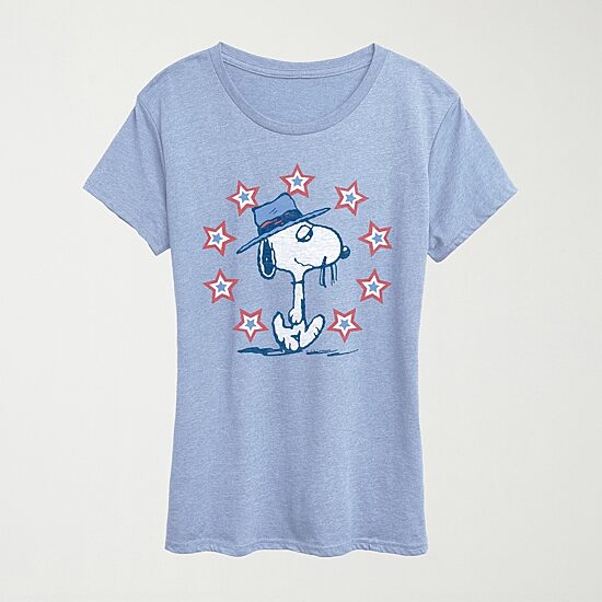 Spike Americana Womens Crew Neck Short Sleeve Classic Fit Peanuts Graphic T-Shirt