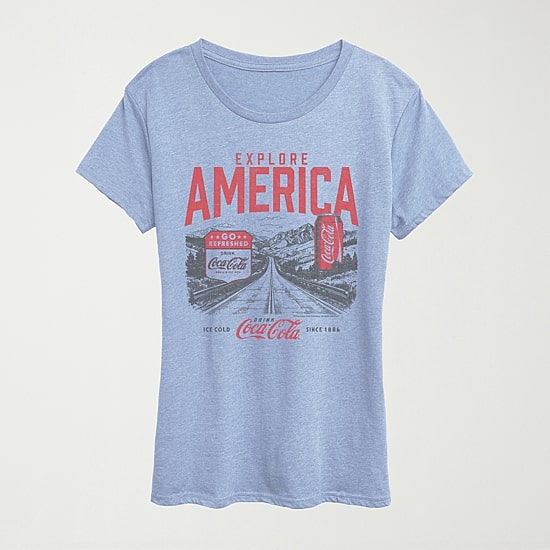 Explore America Coke Womens Crew Neck Short Sleeve Classic Fit Graphic T-Shirt