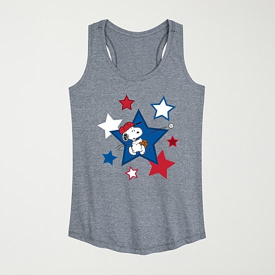 Snoopy Baseball Stars Womens Scoop Neck Sleeveless Snoopy Tank Top