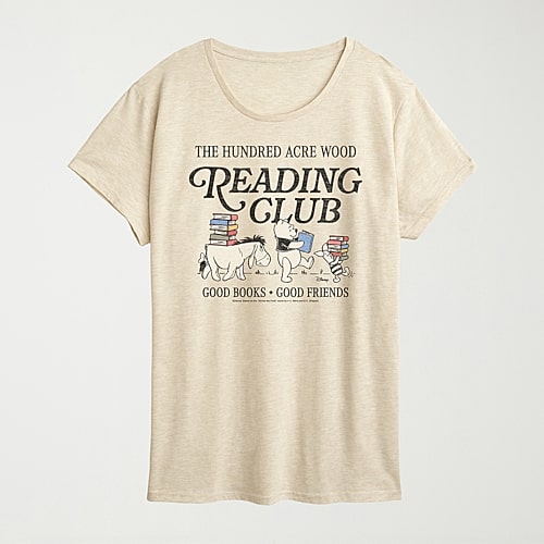 Reading Club Womens Crew Neck Short Sleeve Classic Fit Winnie The Pooh Graphic T-Shirt, Xx-large, Beige