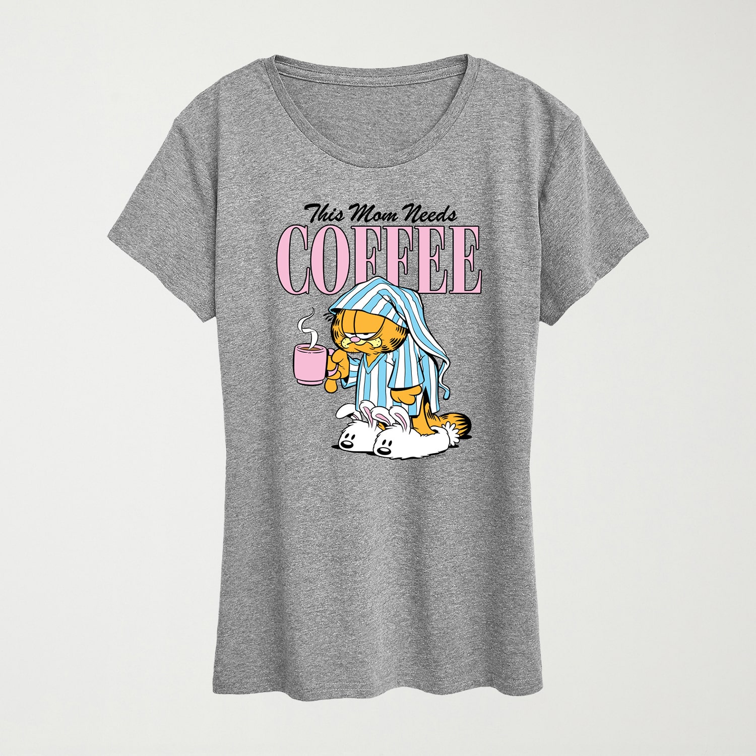 Mom Needs Coffee Womens Crew Neck Short Sleeve Classic Fit Garfield Graphic T-Shirt