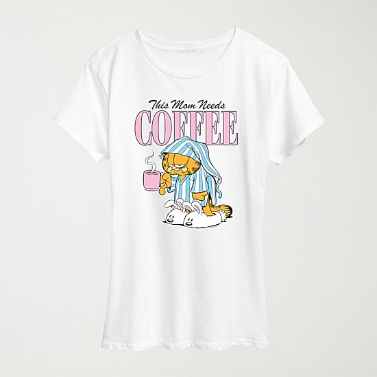 Mom Needs Coffee Womens Crew Neck Short Sleeve Classic Fit Garfield Graphic T-Shirt