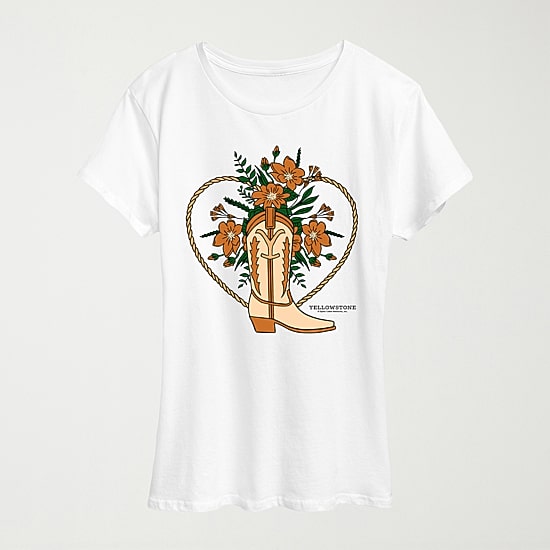 Boot Flower Womens Crew Neck Short Sleeve Classic Fit Yellowstone Graphic T-Shirt