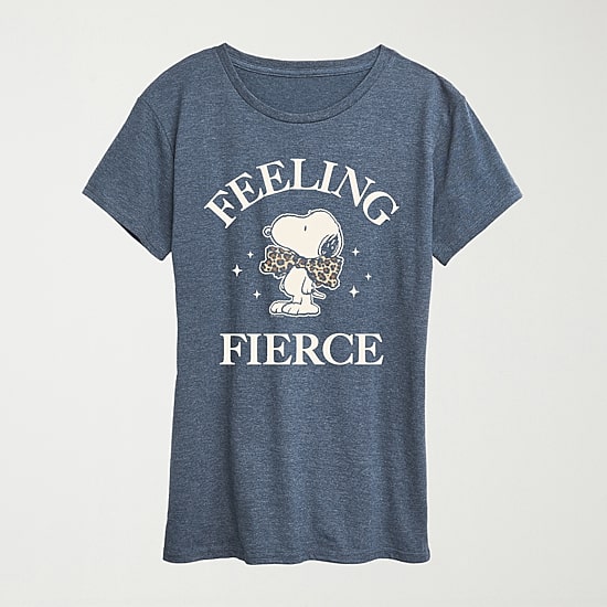 Feeling Fierce Womens Crew Neck Short Sleeve Classic Fit Snoopy Graphic T-Shirt