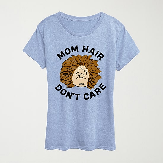 Mom Hair Dont Care Womens Crew Neck Short Sleeve Classic Fit Peanuts Graphic T-Shirt