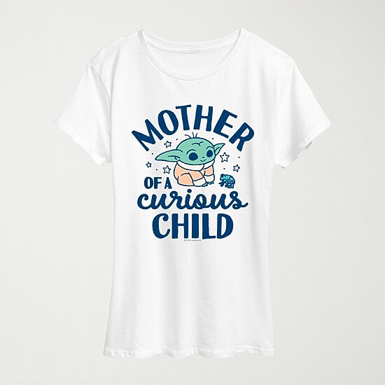 Mother Of A Curious Child Womens Crew Neck Short Sleeve Classic Fit Baby Yoda Graphic T-Shirt