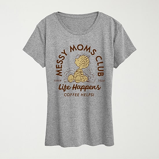 Messy Moms Club Womens Crew Neck Short Sleeve Classic Fit Peanuts Graphic T-Shirt