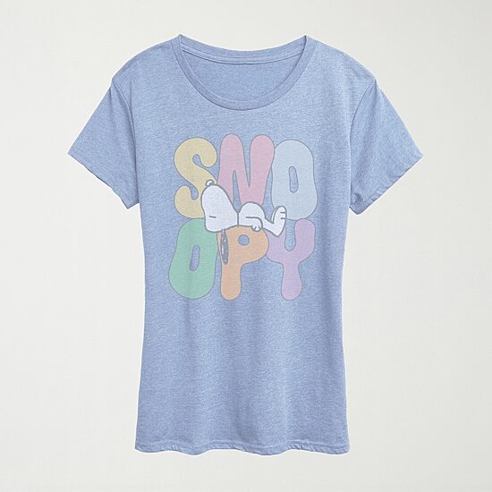 Sleepy Snoopy Tonal Washed Womens Crew Neck Short Sleeve Classic Fit Snoopy Graphic T-Shirt