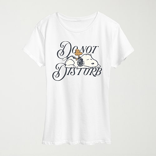 Do Not Disturb Womens Crew Neck Short Sleeve Classic Fit Snoopy Graphic T-Shirt, Large, White