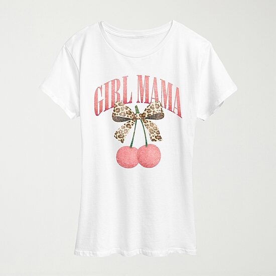 Girl Mama Cherries Womens Crew Neck Short Sleeve Classic Fit Graphic T-Shirt