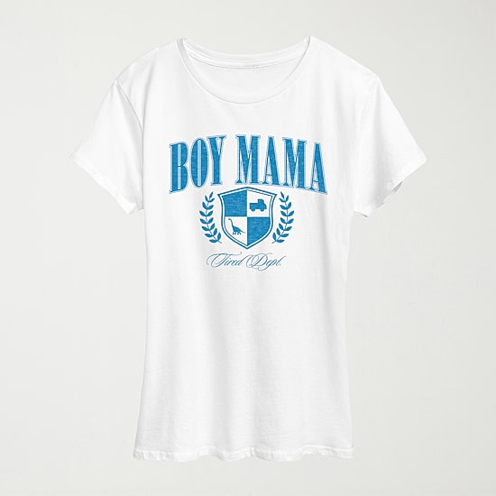 Boy Mama Collegiate Womens Crew Neck Short Sleeve Classic Fit Graphic T-Shirt