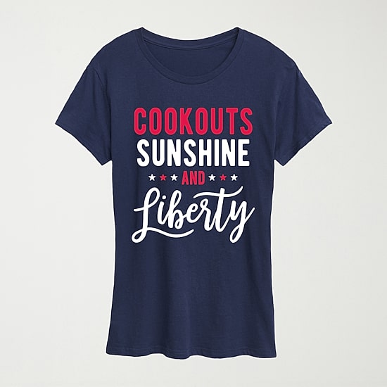 Cookouts Sunshine And Liberty Womens Crew Neck Short Sleeve Classic Fit Graphic T-Shirt