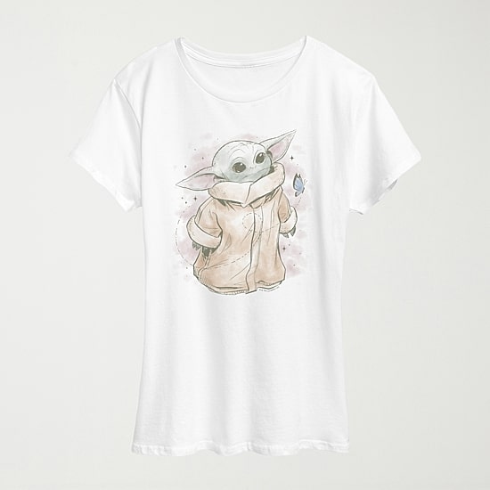 Grogu Tonal Washed Womens Crew Neck Short Sleeve Classic Fit Baby Yoda Graphic T-Shirt