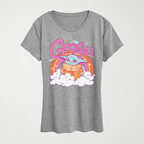 Grogu Kawaii Womens Crew Neck Short Sleeve Classic Fit Baby Yoda Graphic T-Shirt, Xx-large, Gray