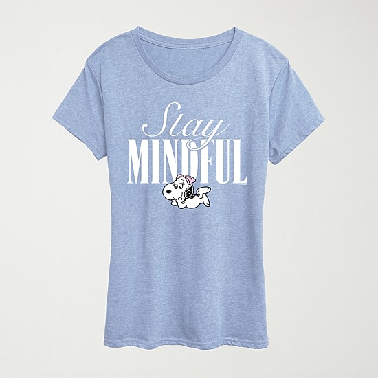 Stay Mindful Womens Crew Neck Short Sleeve Classic Fit Peanuts Graphic T-Shirt