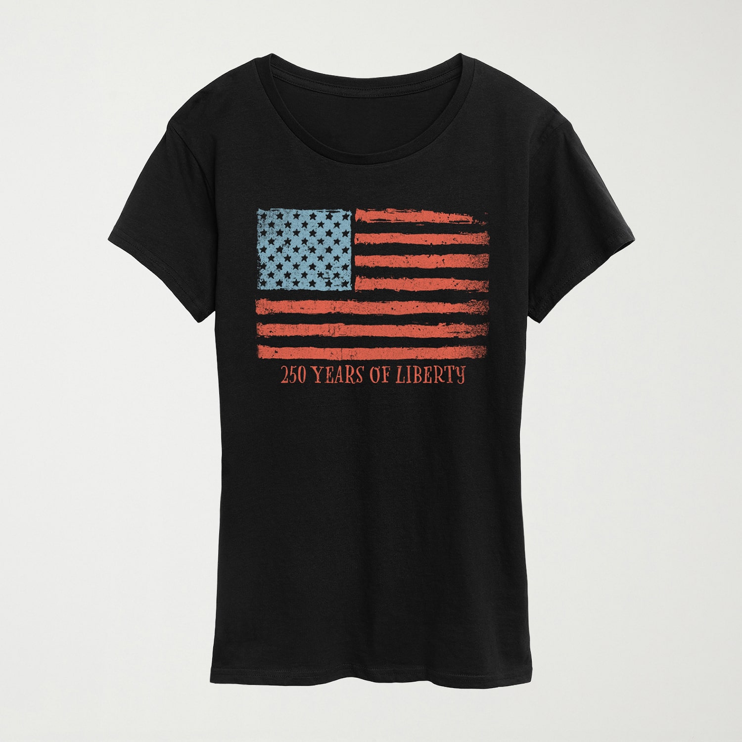 250 Years Of Liberty Flag Tonal Washed Womens Crew Neck Short Sleeve Classic Fit Graphic T-Shirt