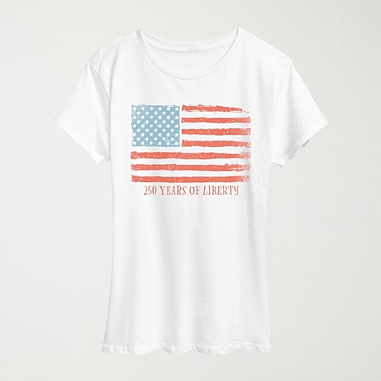 250 Years Of Liberty Flag Tonal Washed Womens Crew Neck Short Sleeve Classic Fit Graphic T-Shirt