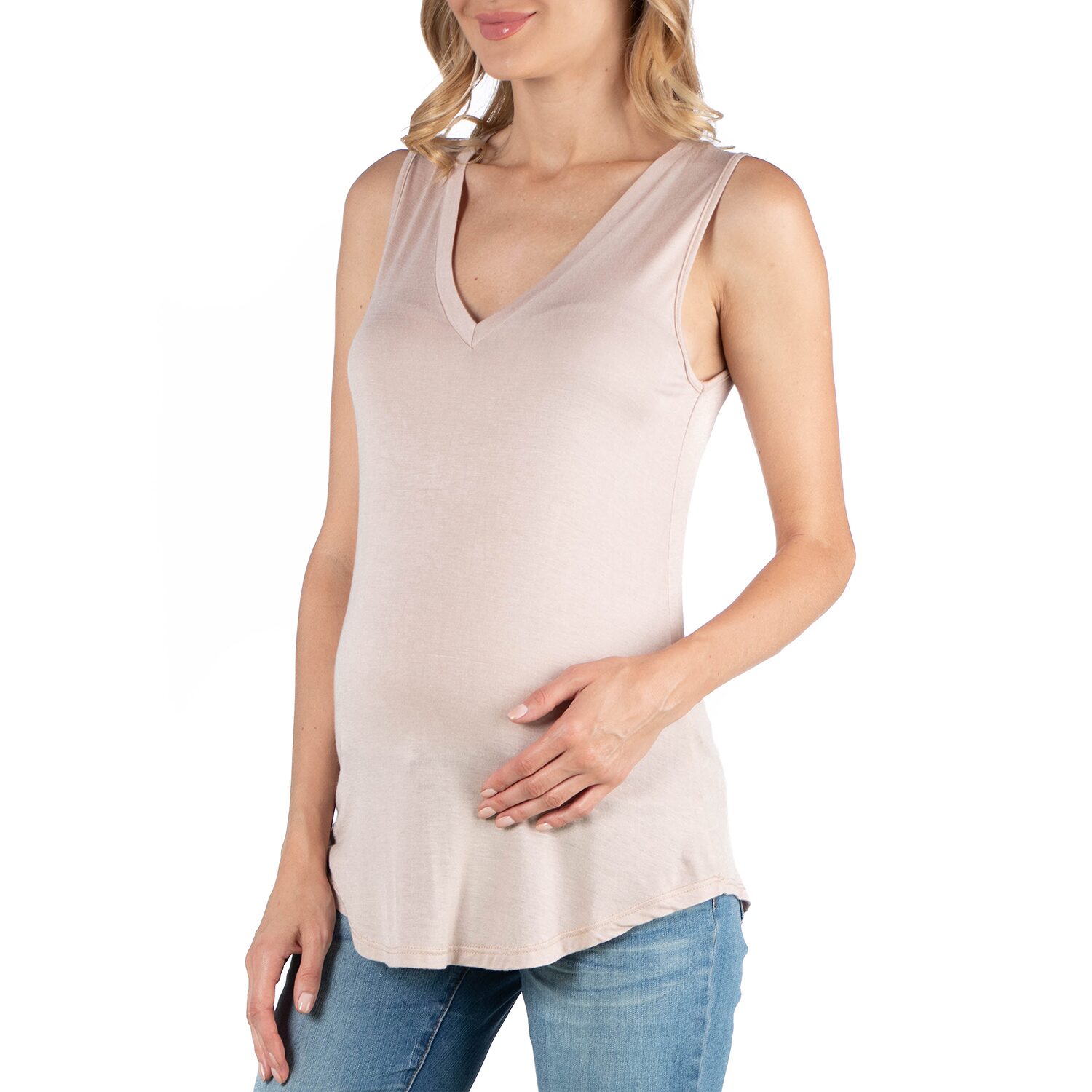 24/7 Comfort Apparel V Neck Round Hemline Tunic Tank Top