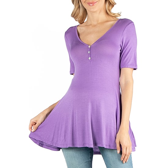 24/7 Comfort Apparel Cap Sleeve Tunic Top with Buttons