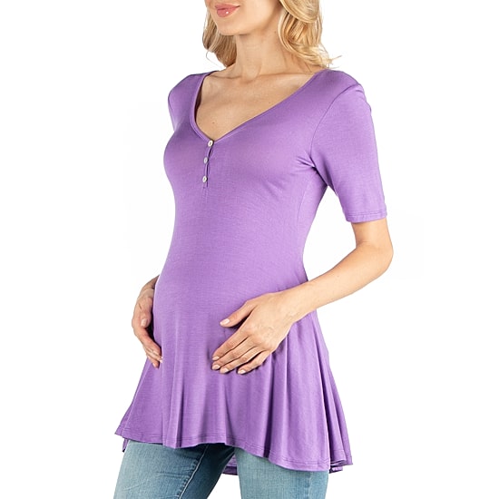 24/7 Comfort Apparel Cap Sleeve Tunic Top with Buttons