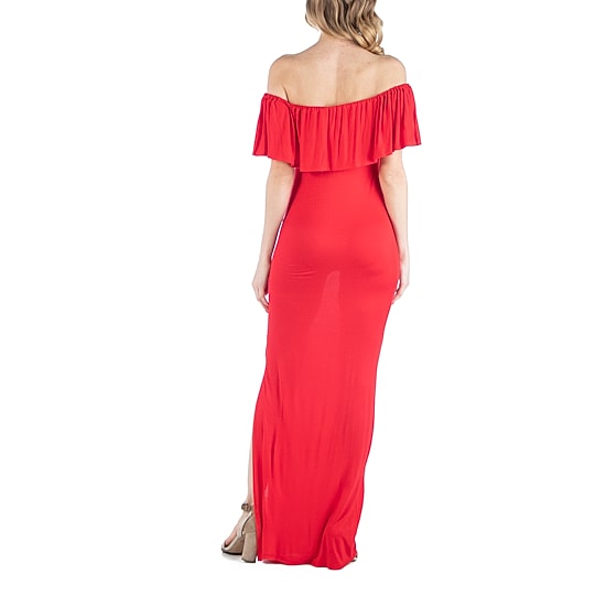 24/7 Comfort Apparel Off Shoulder Ruffle Detail Maxi Dress