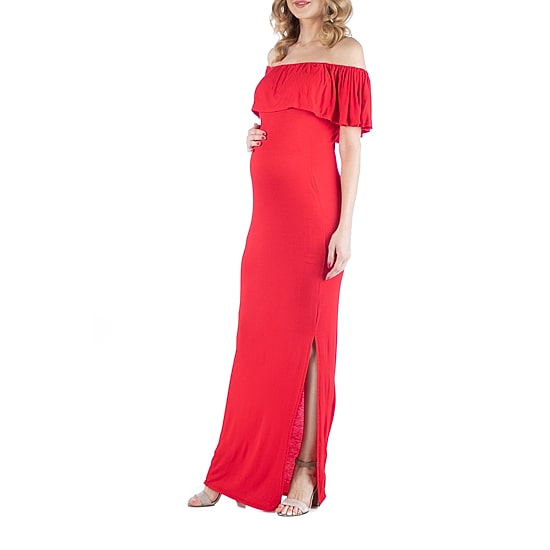 24/7 Comfort Apparel Off Shoulder Ruffle Detail Maxi Dress