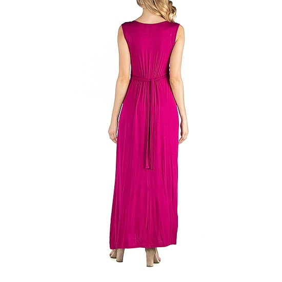 24/7 Comfort Apparel V Neck Sleeveless Maxi Dress with Belt