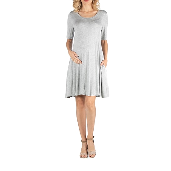 24/7 Comfort Apparel Soft Flare T-Shirt Dress with Pockets