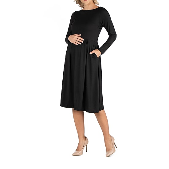 24/7 Comfort Apparel Midi Length Fit and Flare Pocket Dress - Maternity