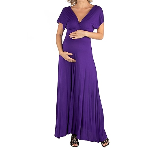 24/7 Comfort Apparel Cap Sleeve V-Neck Maxi Dress