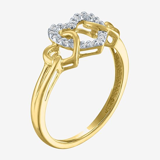 (G-H / I1-I2) Womens Diamond-Accent Lab-Grown Diamond 10K Gold Heart Cocktail Ring