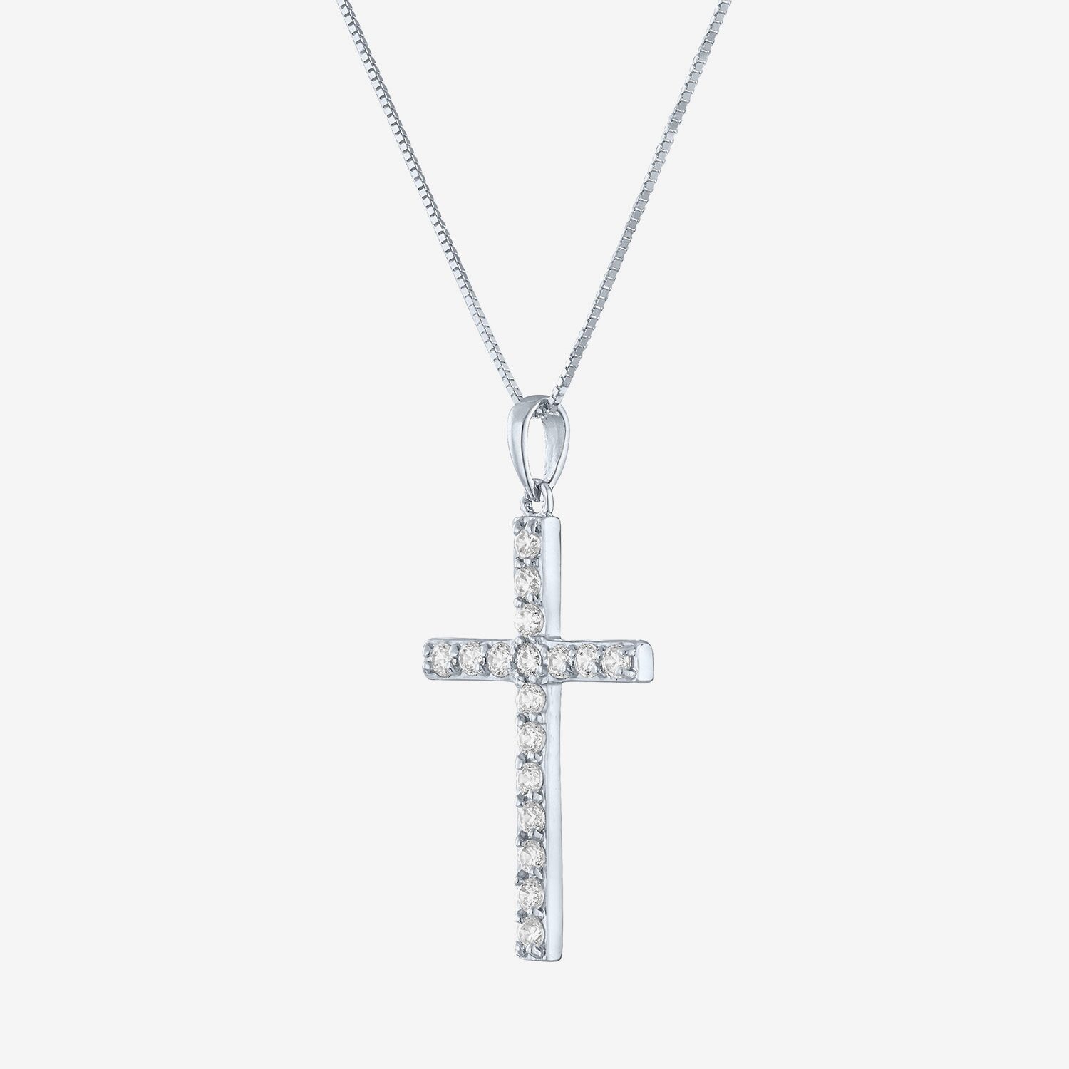 G-H / Si2-I1) Womens 1/3 CT. T.W. Lab Grown White Diamond 10K Gold Cross 18 Inch Pendant Necklace