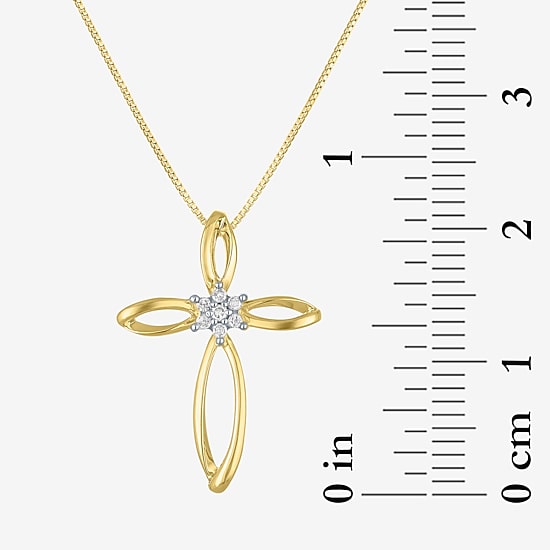 Diamond Blossom (G-H / I1-I2) Womens Diamond Accent Lab Grown White Diamond 10K Gold Cross 18 Inch Pendant Necklace