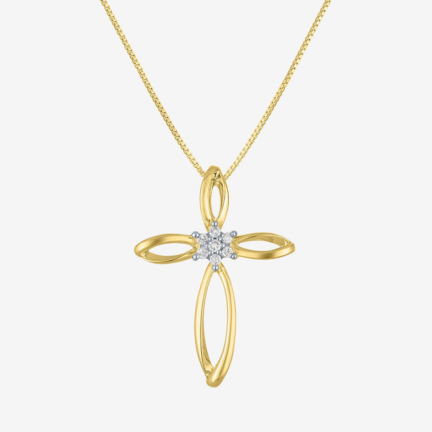 Diamond Blossom (G-H / I1-I2) Womens Diamond Accent Lab Grown White Diamond 10K Gold Cross 18 Inch Pendant Necklace