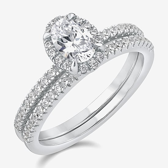 (G / Si1-Si2) Womens 1 CT. T.W. Lab Grown White Diamond 10K Gold Oval Side Stone Halo Bridal Set